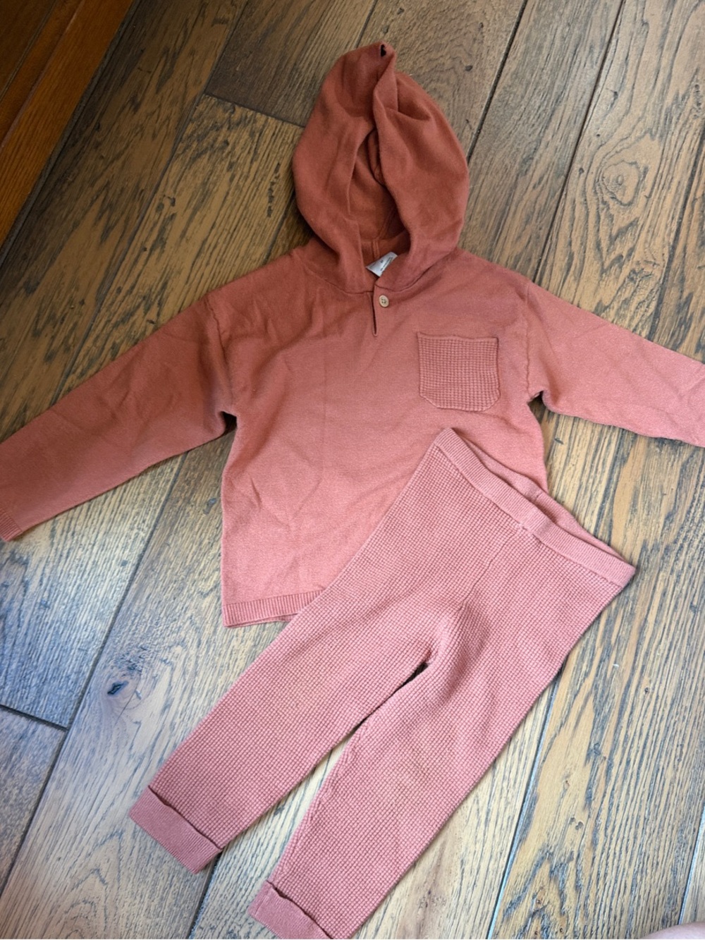 Kids Ribbed Hoodie & Legging Set - Rust